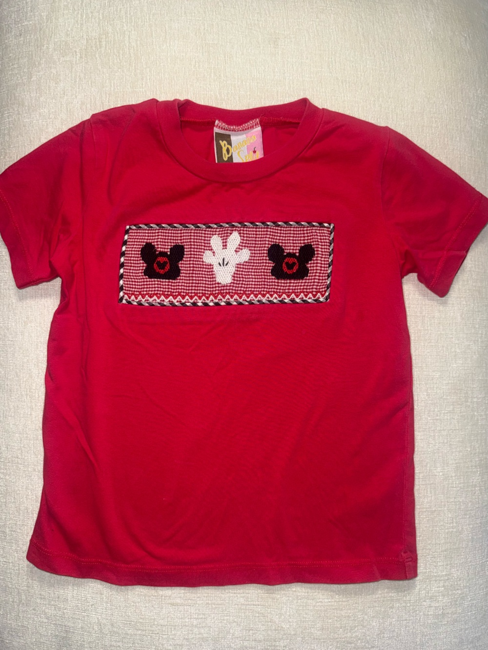 Boys Red Short-Sleeve Mickey Mouse Disney Top with Embroidered Appliqué size 3t
